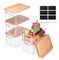 Clear Food Storage Bin with Labels Marker for Kitchen, Pantry, Cabinet, Bathroom, Bedroom, Refrigerator, Medicine Cabinet Box, 6 Pack Plastic Storage Containers with Wooden Lids